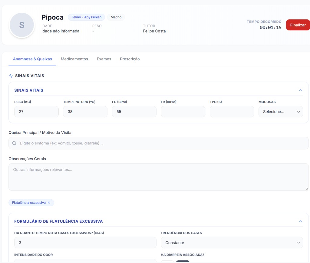 BowVet Prontuário — anamnese, sinais vitais e formulário de atendimento